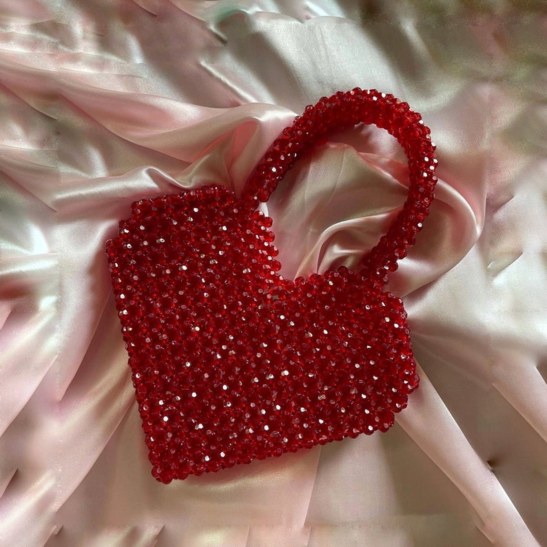Crystal Beaded Bag Red Bead Bag Bead Bag Purse Red Heart Etsy