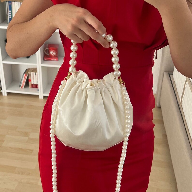 Satin Bridal Money Bag Pearl Bridal Bag Pouch Bridal Purse Etsy