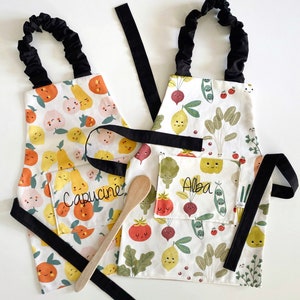 Customizable children's kitchen apron - vegetables or fruits 3 years-6 years - Montessori collar