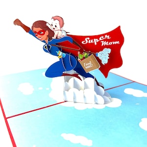 Handgemaakte 3D-pop-upkaart Super Mom Verjaardag Moederdag