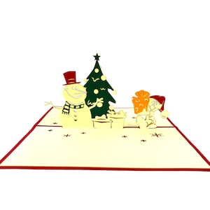 Handmade 3D popup Xmas card Happy Christmas Santa Claus tree Elf
