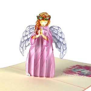 Carte de Noël popup 3D faite main, ange prie, voeux de joyeux Noël