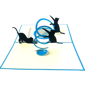 Carte pop-up 3D, chat fera une boule anniversaire fête des mères anniversaire animal de compagnie salon maison