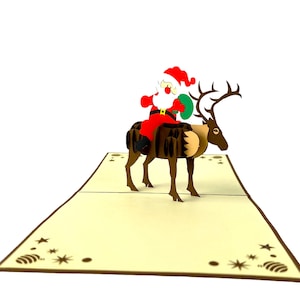 3D pop up Xmas card Happy Christmas Santa Claus reindeer greeting