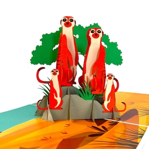 3D Popup Karte, Erdmännchen Geburtstag Muttertag Jubiläum