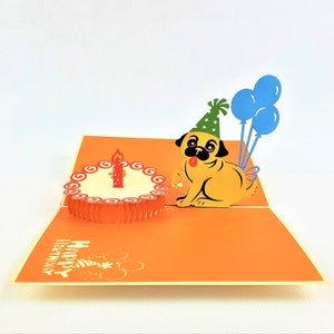 Handgemachte 3D Pop Up Karte Stier Hund Mops Geburtstag neues Haustier Blanko Gruß Hund
