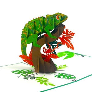 Tarjeta emergente 3D hecha a mano Camaleón cumpleaños Día de San Valentín nueva mascota
