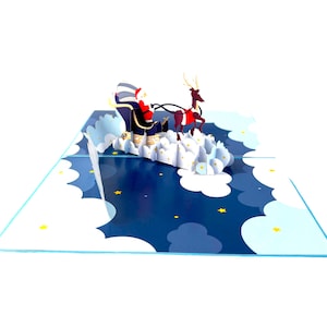 3D pop up Xmas card Happy Christmas Santa Claus sledge greeting