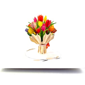 Cartão pop-up 3D feito à mão buquê de tulipas de água aniversário flor de saudação do dia das mães