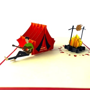 Karta 3D pop-up kemping urodziny rocznica Walentynki namiot ojca na zewnątrz