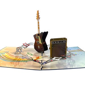 Carte enregistrée avec droits d'auteur, carte pop-up 3D faite main, anniversaire de guitare électrique, Saint-Valentin