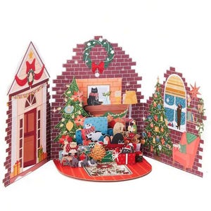 Cartão pop-up 4D Família de gatos Feliz Natal Saudações Celebração de Natal