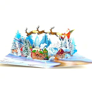 Carte de Noël pop-up 3D Joyeux Noël Père Noël en traîneau