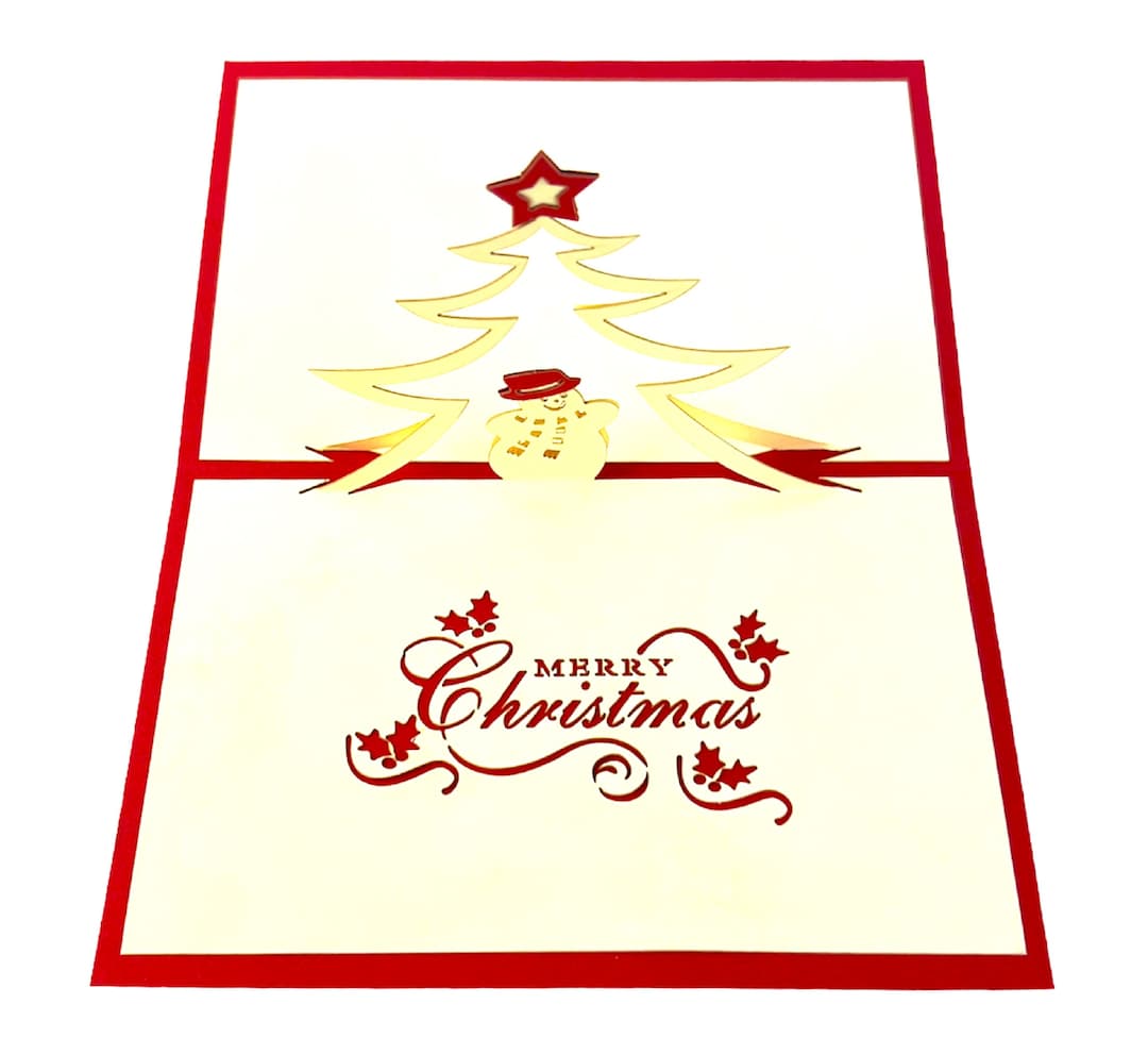 Handmade 3D Pop up Xmas Card Merry Christmas Snowman Tree Seasonal ...