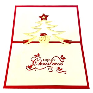 Handmade 3D pop up Xmas card Merry Christmas snowman tree seasonal greeting