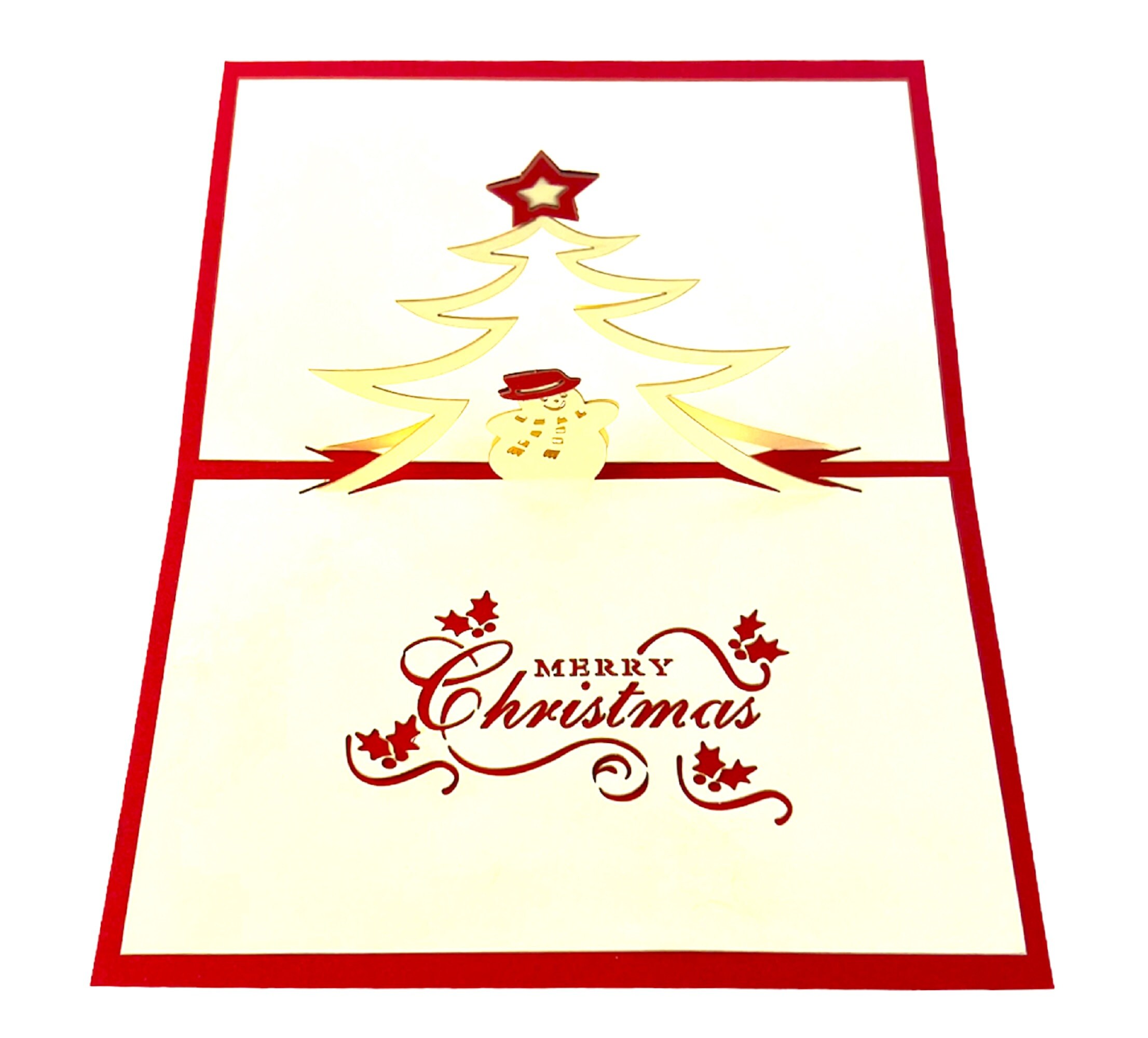 Asmallgf Weihnachts-Pop-Up-Karte – Mit Weihnachtsbaum & Schneemann, Handgefertigt, Inkl. Umschlag