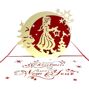 Handgemachte 3D Pop Up Weihnachtskarte Frohe Weihnachten Laterne Mädchen Mond Happy New Year