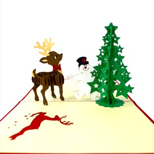 Carte de Noël pop-up 3D Joyeux Noël Père Noël salutation des rennes