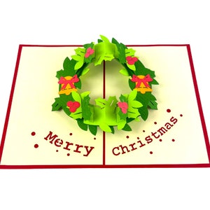 Handmade 3D pop up Xmas card Happy Christmas wreath decorations
