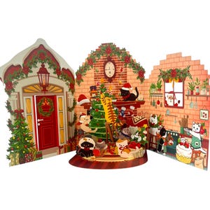 Cartão pop-up 4D Gatos Família Feliz Natal Saudações Celebração Natal