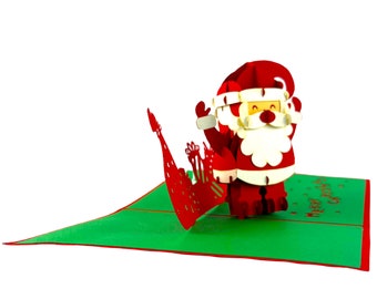 handmade 3D popup Xmas card Merry Christmas Santa Claus gift bag