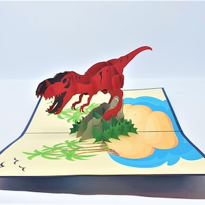 Ręcznie robiona karta 3D typu pop-up z dinozaurem na urodziny, rocznicę i walentynki