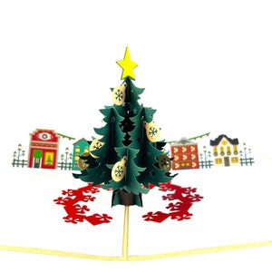 Handgemaakte 3D pop-up Europese kerstkaart boom sneeuw Kerstmis