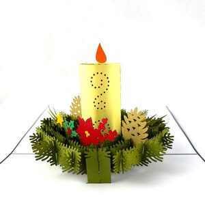 Carte de Noël pop-up 3D faite à la main Bougie Joyeux Noël poinsettia