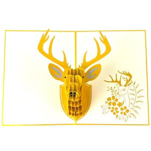Handgemachte 3D Pop Up Weihnachtskarte gold Rentier blanko Grüße