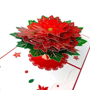 Carte de Noël pop-up 3D faite main, fleur de poinsettia