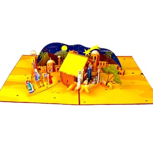 Carte pop-up 3D faite main Carte de Noël Nativité Salutations saisonnières bébé Jésus Saint Joseph Maria célébrations crèche ange mouton âne