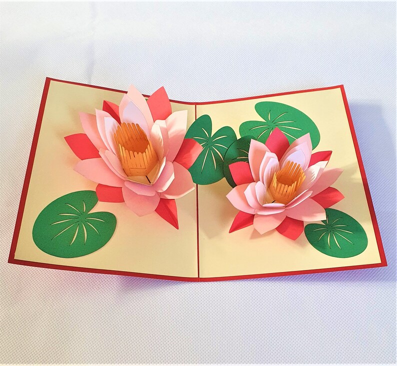 Handmade 3D Pop up Card Lotus Water Lily Birthday Mother's Day Flower ...