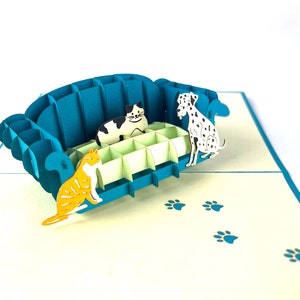 Carte popup 3D, chat chien anniversaire anniversaire fête des mères animal de compagnie salon