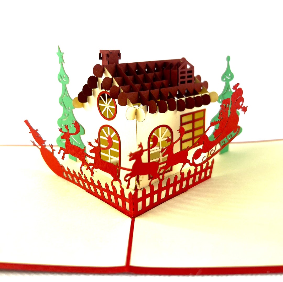 Handmade 3D Pop up Christmas Card Cottage Tree Happy Xmas Gifts - Etsy
