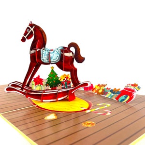 3D-pop-up kerstkaart Happy Christmas Hobbelpaard cadeau