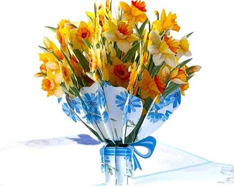 3D pop up card yellow Daffodil birthday wedding anniversary new home mothers day flowers
