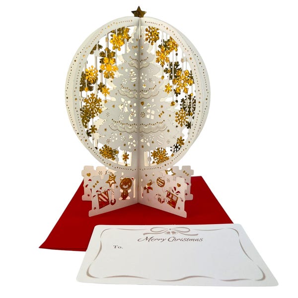 Handmade 4D pop up Xmas card Merry Christmas snow flake seasonal greeting