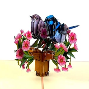 Carte popup 3D oiseau fleur anniversaire cadeau fête des mères