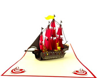 Handmade 3D pop up card old sailing boat birthday anniversary