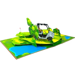 Ręcznie robiona 3D Pop Up Popup Kartka z życzeniami Golf Cart Buggy Zielony I Urodziny Dzień Ojca Walentynki Rocznica