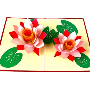 Cartão pop-up 3D feito à mão, lótus, nenúfar, aniversário, dia das mães, flor