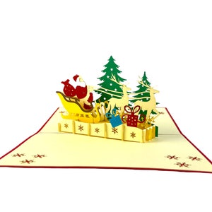 3D pop up Xmas card Happy Christmas Santa Claus sledge greeting