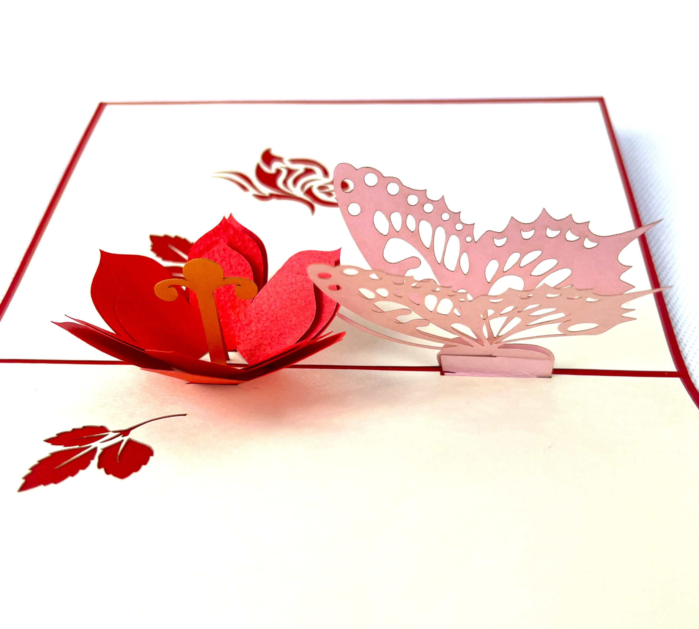 Handmade 3D Pop up Card Butterfly Flower Birthday Valentine's Mother's ...