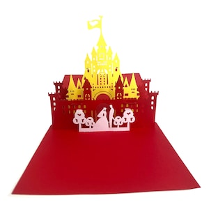 Tarjeta de cumpleaños emergente 3D hecha a mano castillo fiesta de princesa