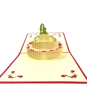 Handmade 3D popup card wedding cake bride groom congratulations