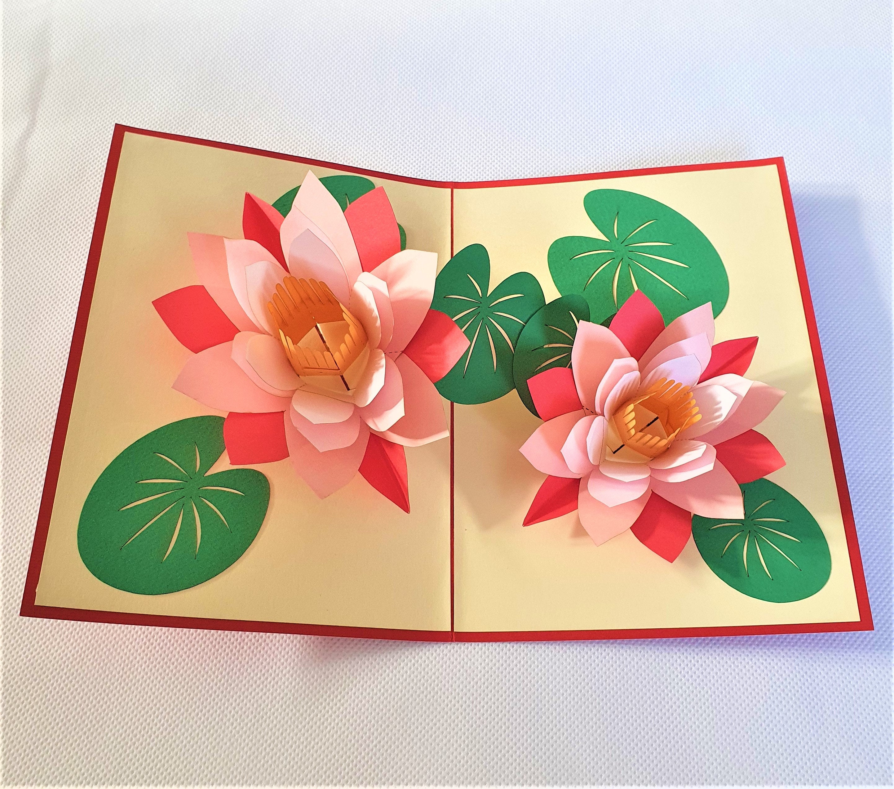 Handmade 3D Pop up Card Lotus Water Lily Birthday Mother's Day Flower ...