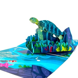 Carte popup 3D carte d'anniversaire Turtle Pond Lake fête des pères fête des mères