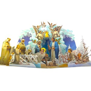 Carte pop-up 3D faite main Carte de Noël Nativité Salutations saisonnières bébé Jésus Saint Joseph Maria célébrations crèche ange mouton âne