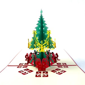 Handmade 3D pop up Christmas card tree snow Xmas presents festive