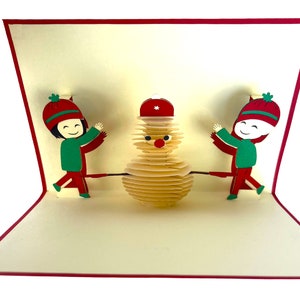 Handgemachte 3D Pop Up Weihnachtskarte Merry Xmas Schneemann Kind Kind